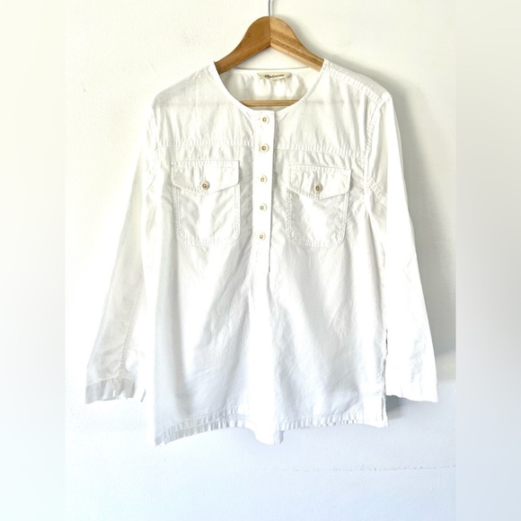 Madewell Chambray Flap-Pocket Popover Cotton & Hemp White Top Size Medium - Picture 4 of 11
